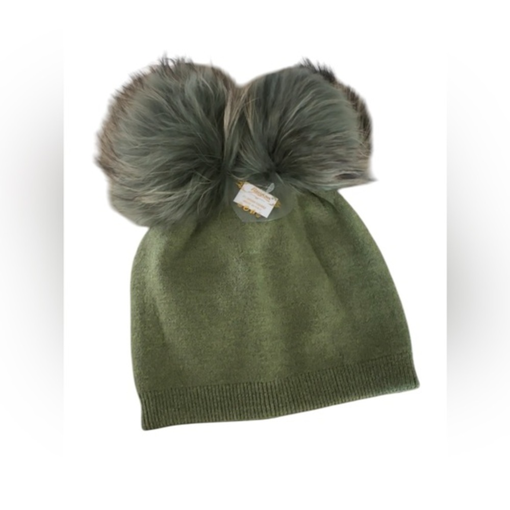 Olive Color Double Pom Beanie